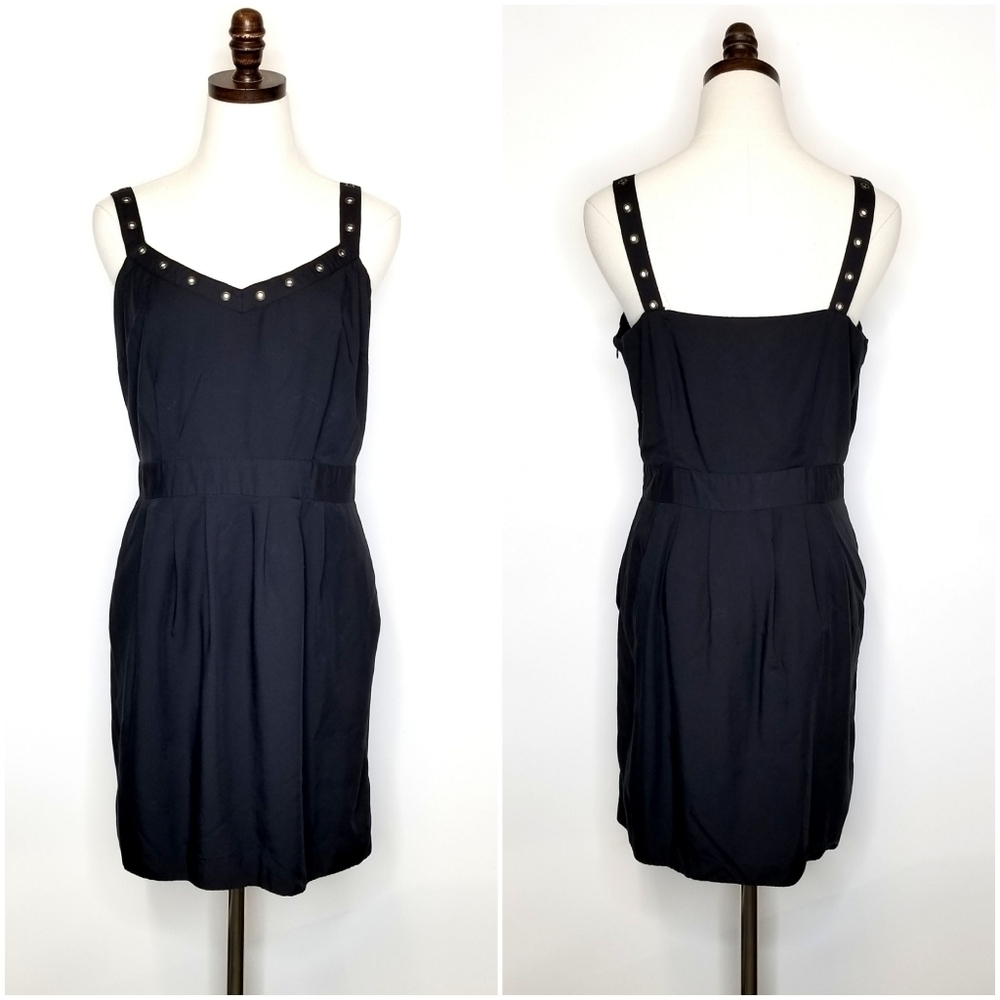 I Love Ronson Women's Black Sleeveless Ring Studded Strap Mini Short Dress, L